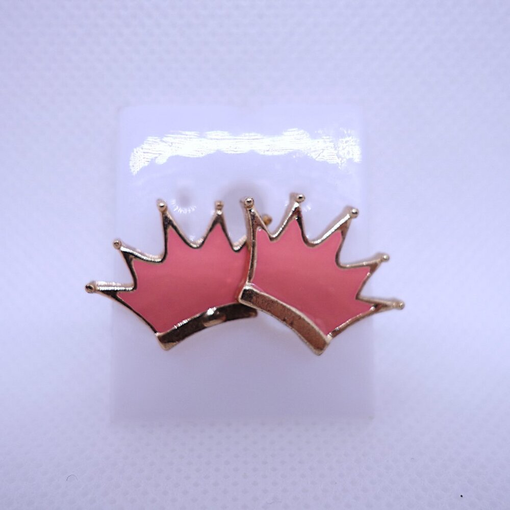 💎7/25💎NOS Vintage Retro 1980s Style Pink Enamel Crown Pierced Stud Earrings